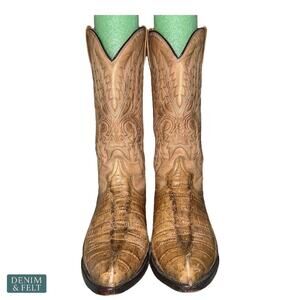 Mezcalero Men’s Tan Exotic Leather Western Cowboy Boots Full Grain Handmade 8.5